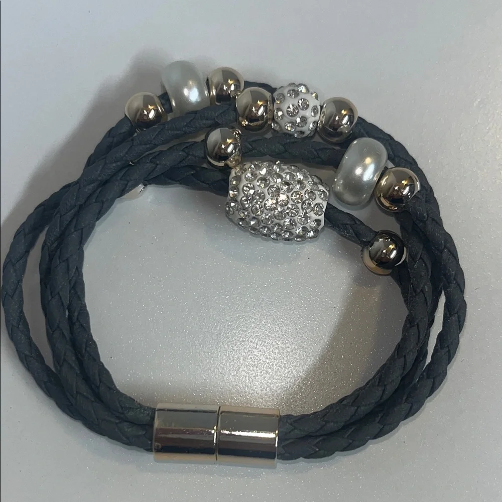Bohemian Crystal Beaded Rope Magnetic Bracelet 8” Sparkly Chic Easy Closure